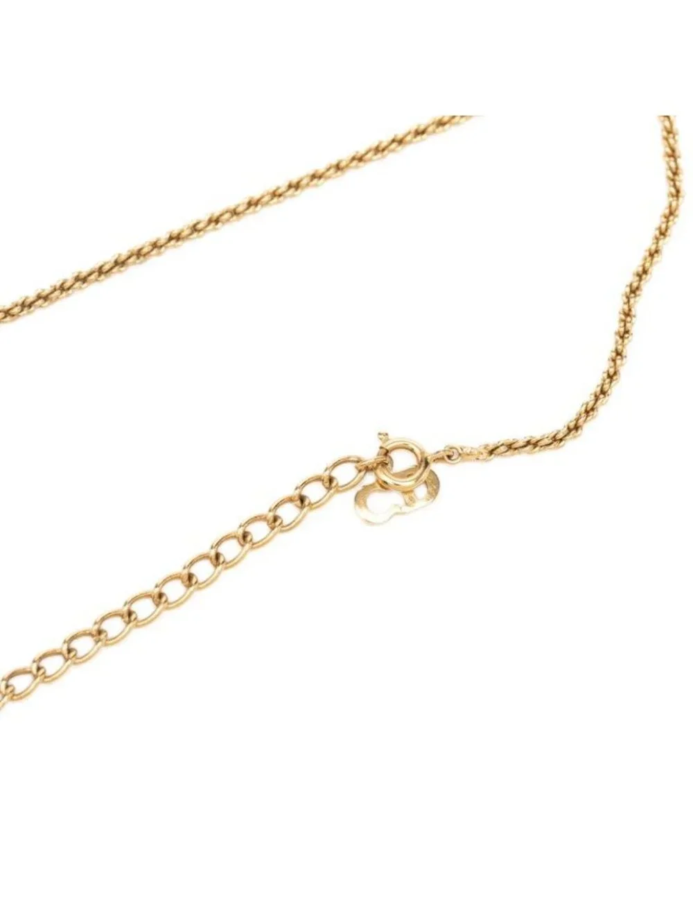 Dior Circle CD Logo Chain Pendant Gold Plated Rhinestone